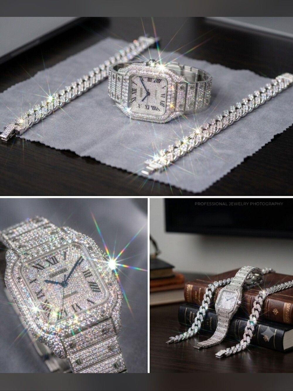 Silver Crystal-Embellished Men’s Bracelet Watch - Luxury Style